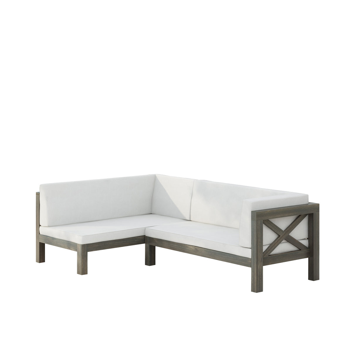 Brava X Back Right Corner Bench HouseOfZazla, Acacia wood frame, white cushion seating on Tampa Home & Garden Store