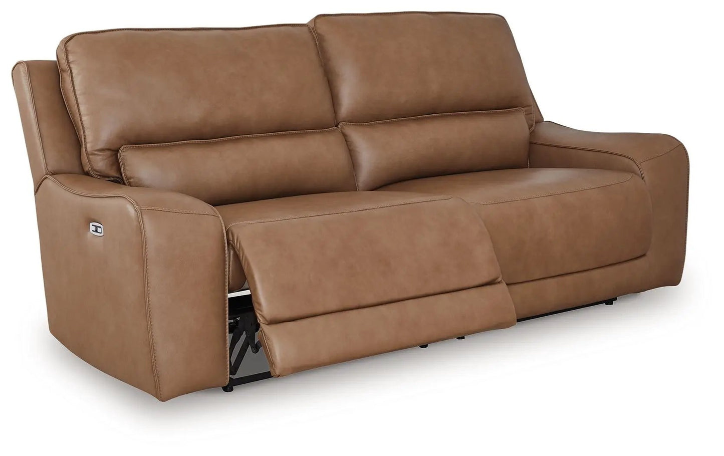 DeepWakes 2-seat power reclining sofa tan leather with adjustable headrest on Tampa Home & Garden Store