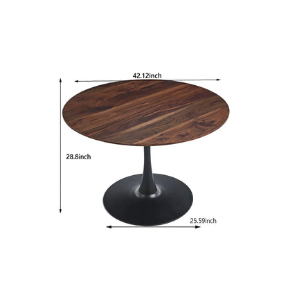 Mid-Century Tulip Round Dining Table with wood top, dark wood grain, black pedestal base on Tampa Home & Garden Store