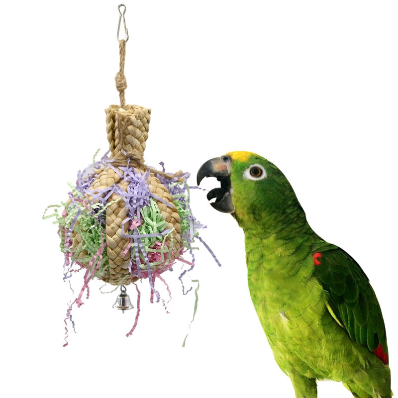 Drawing Straw Rope Toy Parrot Paper hanging bird toy with straw rope and shredded paper on Tampa Home & Garden Store