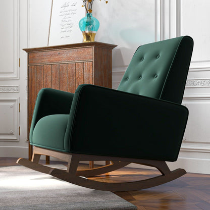 Demetrius solid wood rocking chair with teal tufted upholstery and curved rockers on Tampa Home & Garden Store