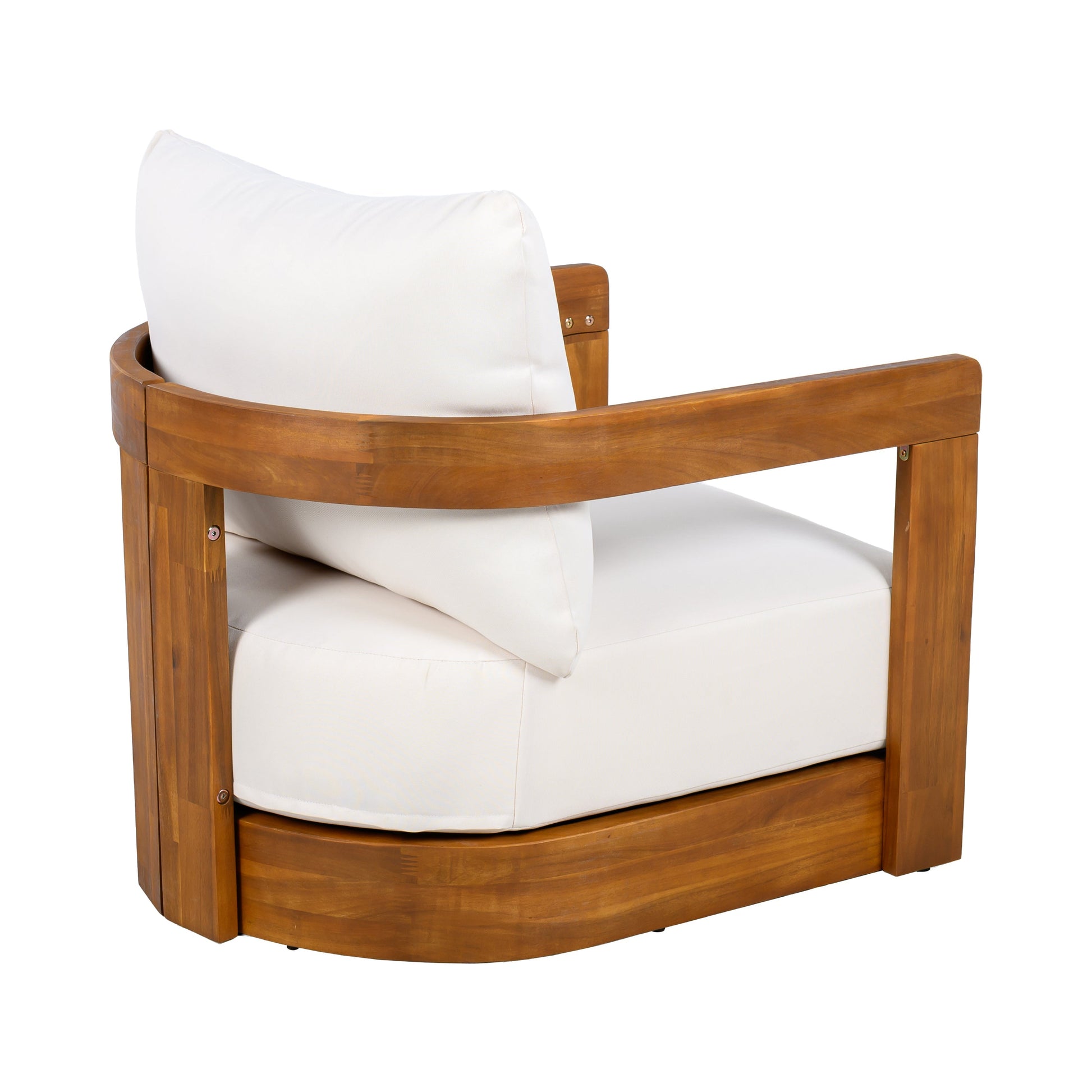 Premium Acacia Wood Outdoor Club Chair with white cushions HouseOfZazla on Tampa Home & Garden Store