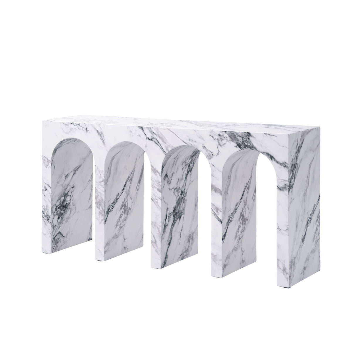 Console table Fritzy engineered stone white marble surface with arched front panels on Tampa Home & Garden Store