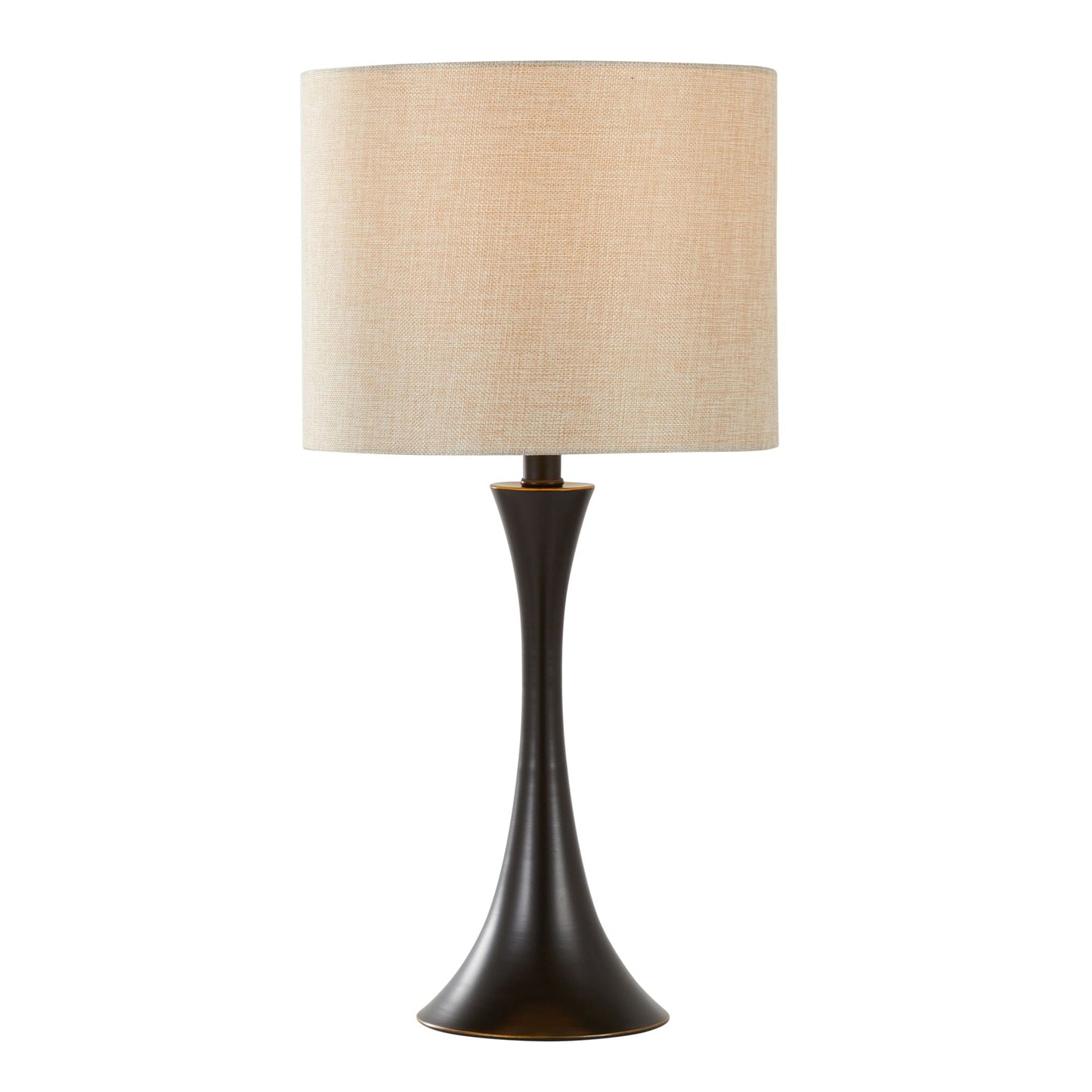 Lenuxe contemporary table lamp with beige linen shade and dark bronze pedestal base on Tampa Home & Garden Store