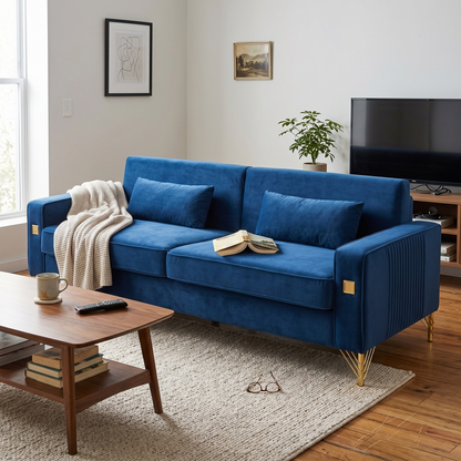 Luxury Velvet Sofa with Gold Accents blue velvet upholstery by HouseOfZazla on Tampa Home & Garden Store