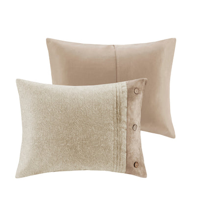 7 Piece Faux Suede Comforter Set Tan King with 2 decorative pillows in tan/beige textures on Tampa Home & Garden Store