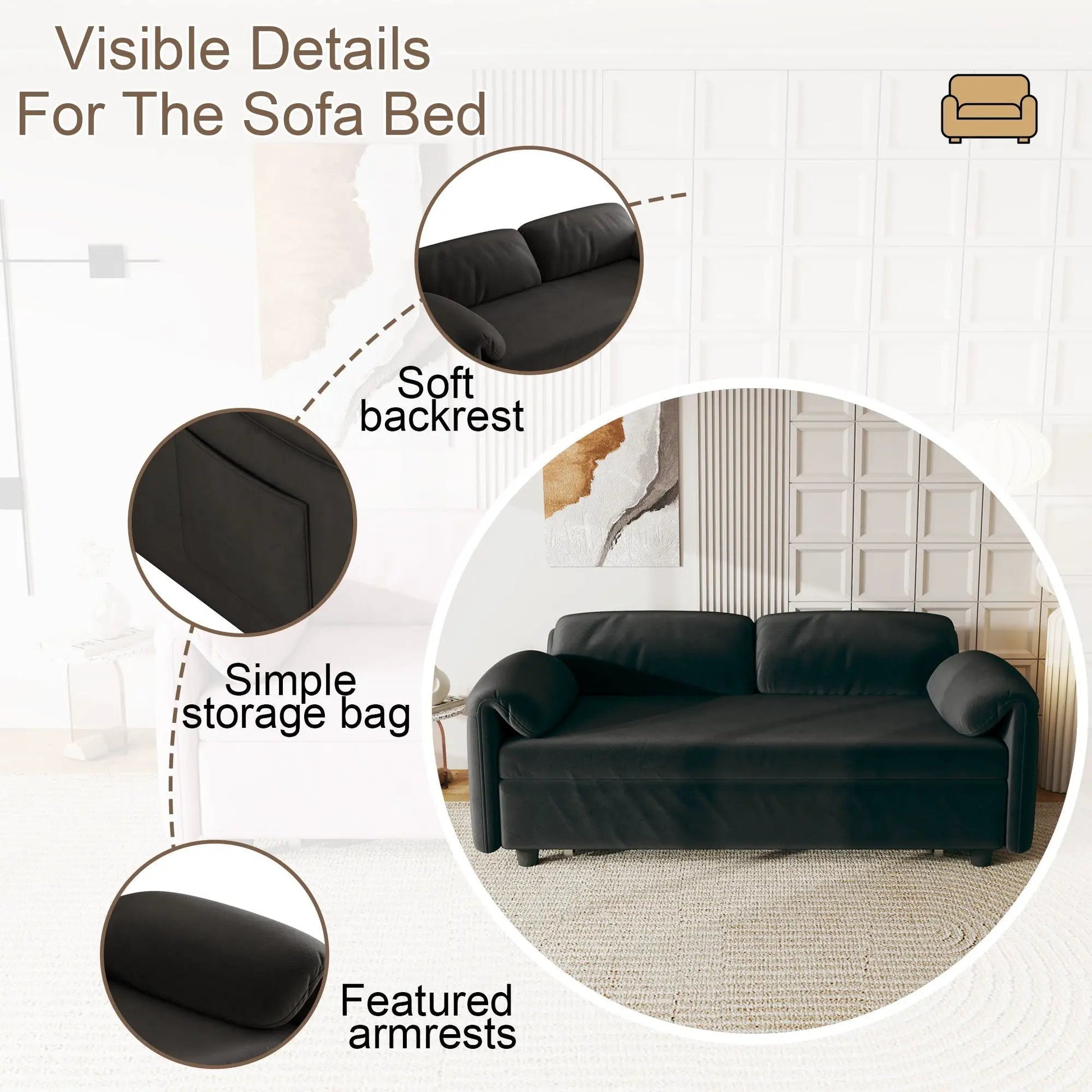 Sleeper sofa by Unique Piece Furniture in black upholstery with retractable queen bed on Tampa Home & Garden Store