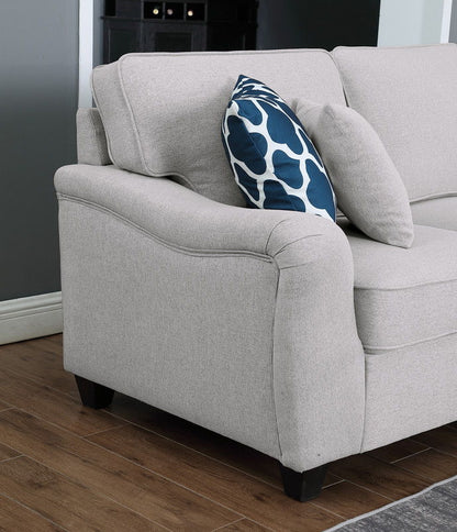 Leo Comfor Modular Sofa and Ottoman, light gray fabric with blue pillow 2-piece set on Tampa Home & Garden Store