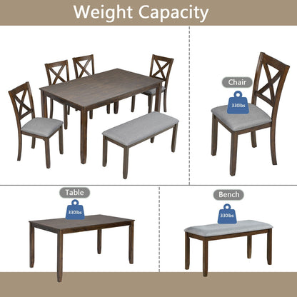 Six Piece Dining Set With A Bench And Four Chairs