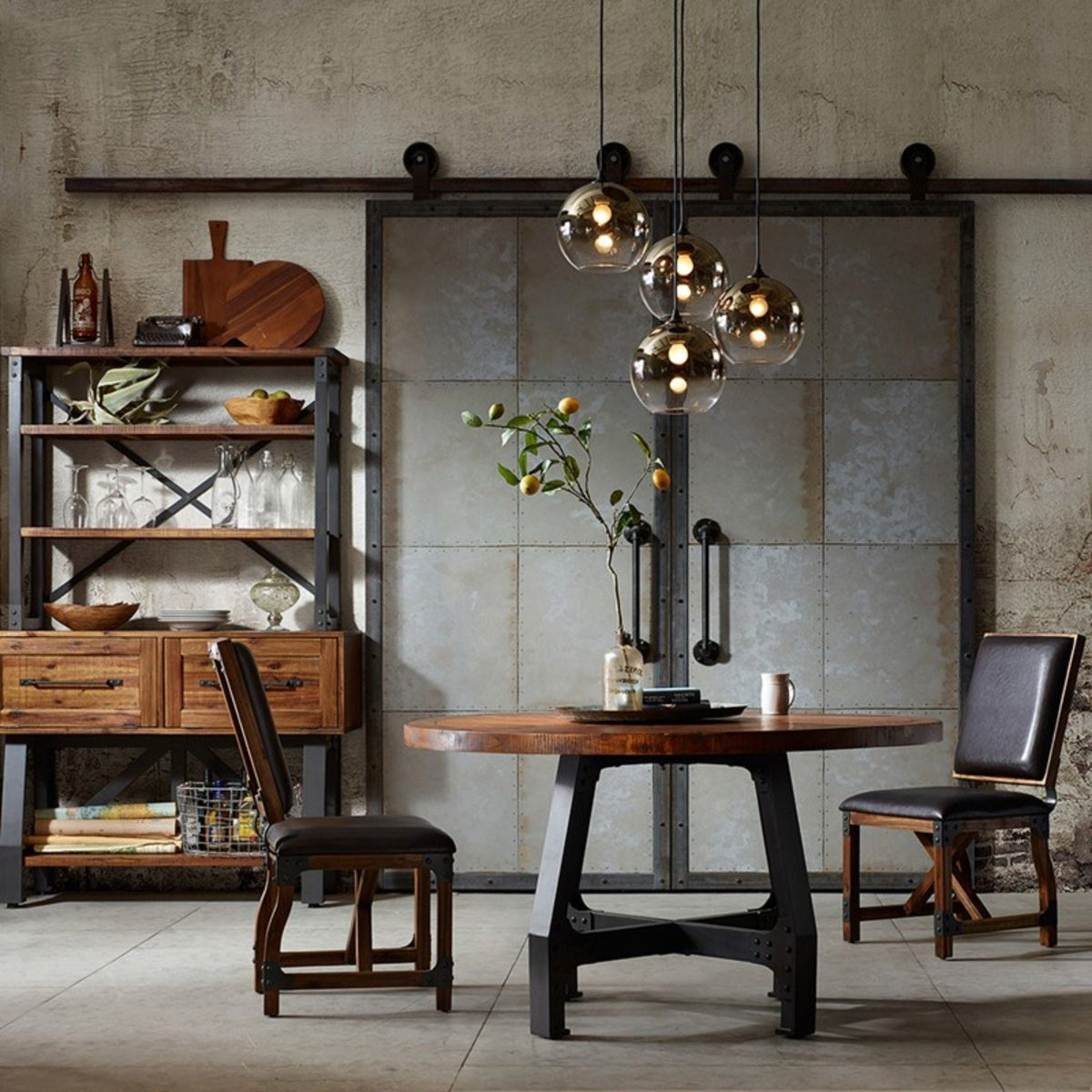 Round walnut dining table with adjustable height and black metal base by HouseOfZazla on Tampa Home & Garden Store