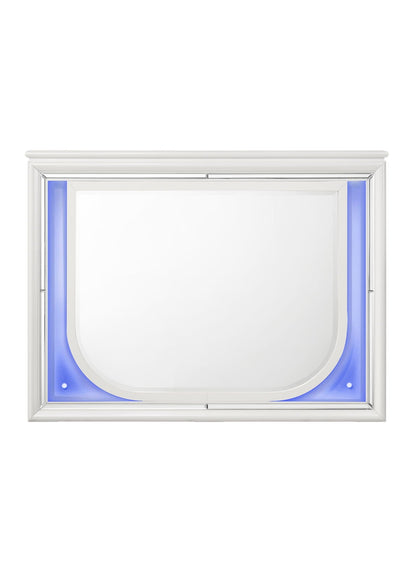 Tarian Mirror With LED, white frame with blue LED accent lighting, HouseOfZazla on Tampa Home & Garden Store