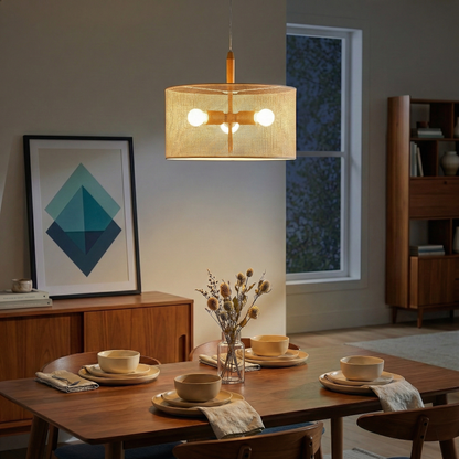 Glacier Pendant Lamp by HouseOfZazla, natural woven rattan shade with wooden stem on Tampa Home & Garden Store