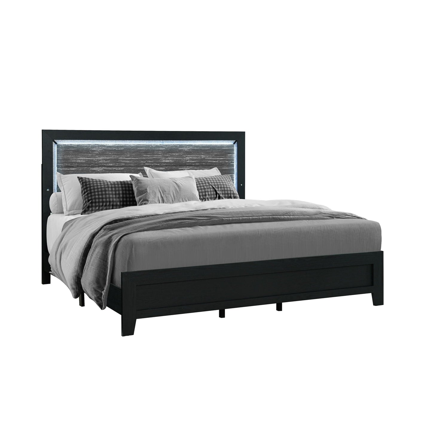 Carlos Modern Design Bed With LED, black wood platform bed with illuminated headboard on Tampa Home & Garden Store