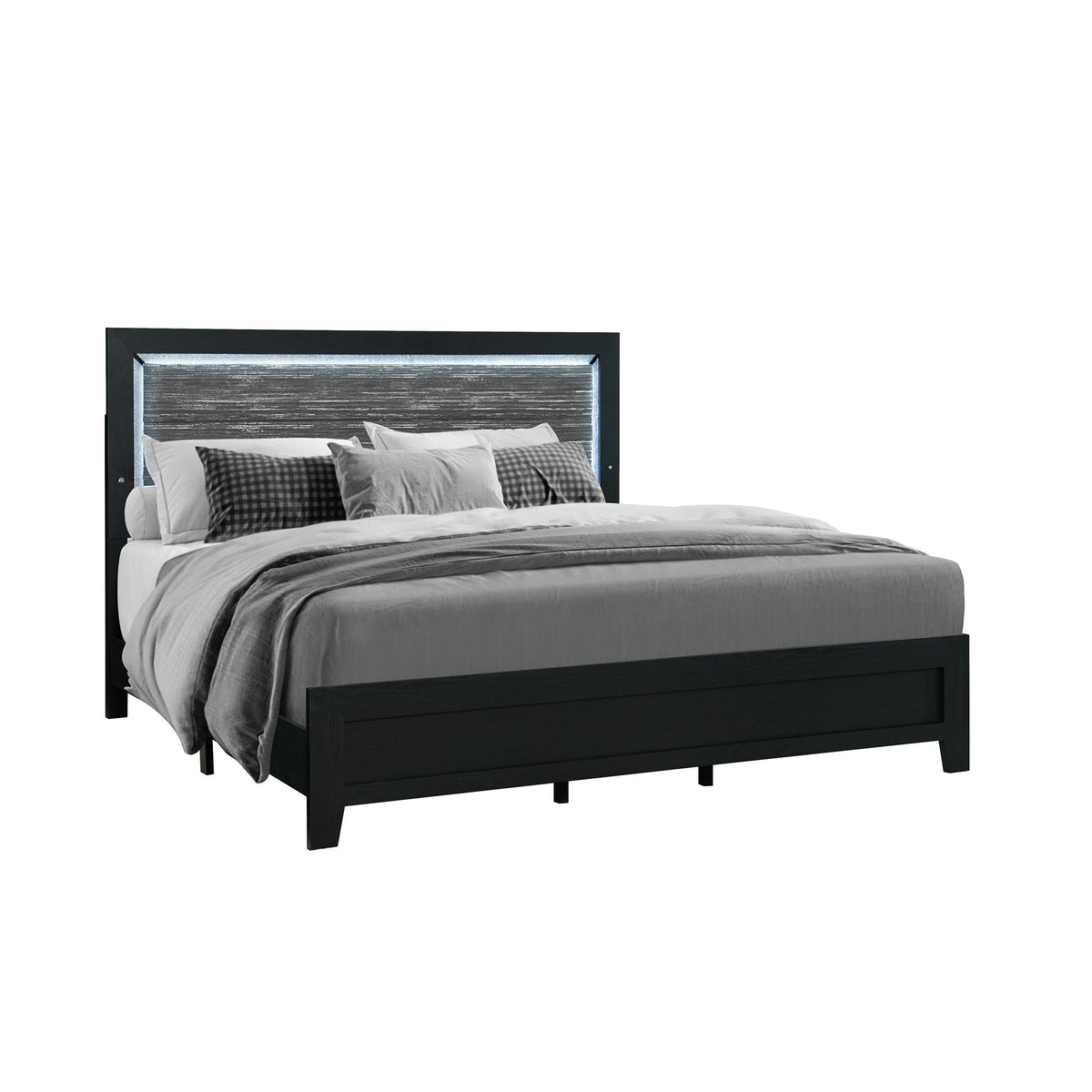 Carlos Modern Design Bed With LED, black wood platform bed with illuminated headboard on Tampa Home & Garden Store