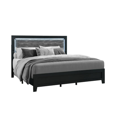 Carlos Modern Design Bed With LED, black wood platform bed with illuminated headboard on Tampa Home & Garden Store