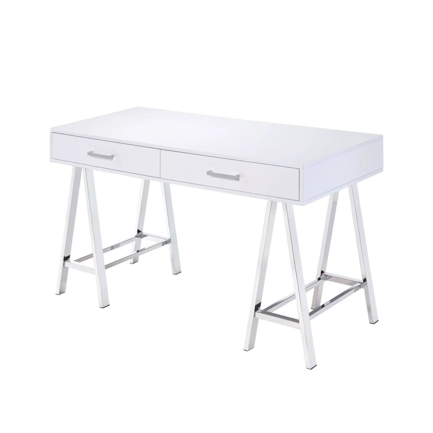 Coleen high gloss white writing desk with USB, 2 drawers, metal handles on Tampa Home & Garden Store