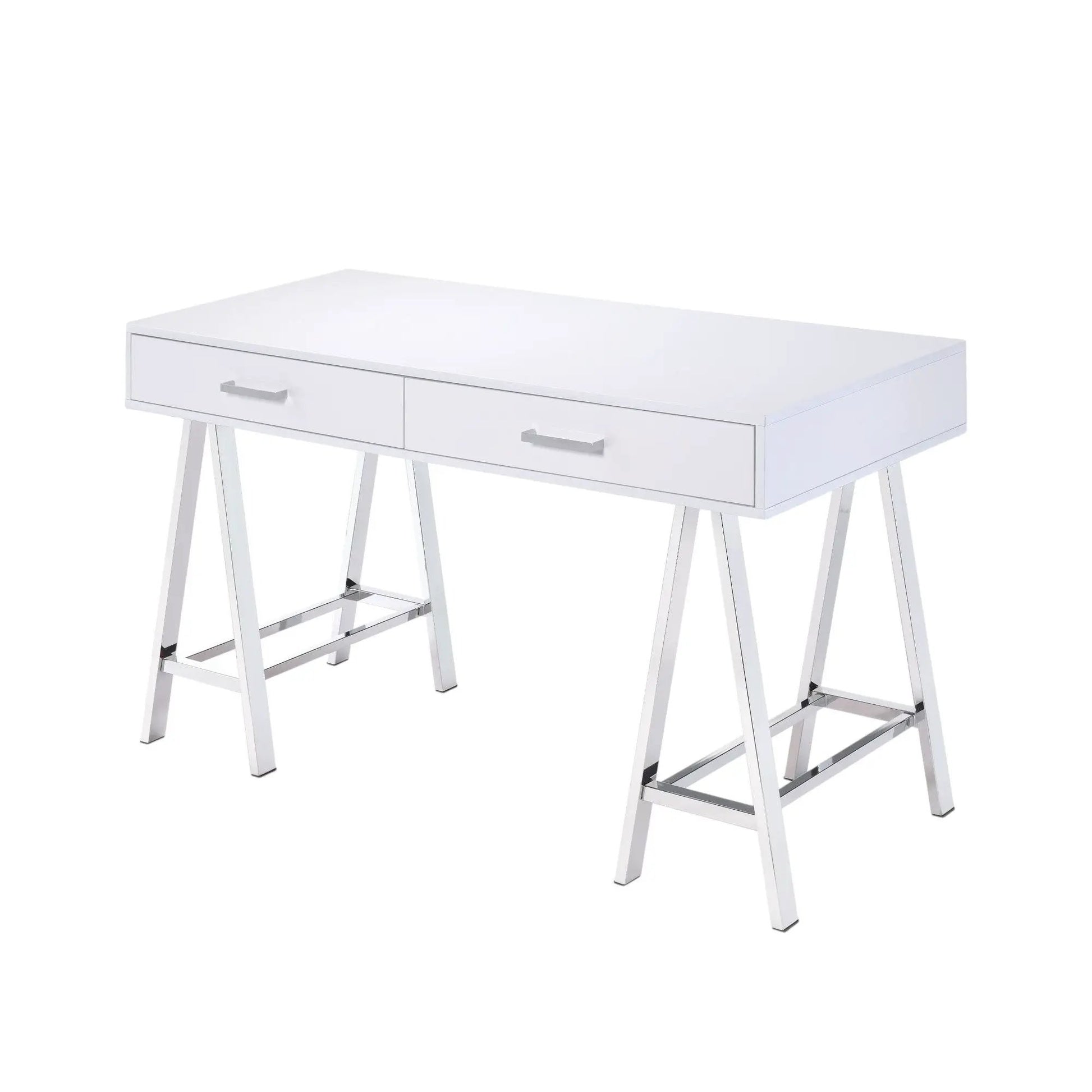 Coleen high gloss white writing desk with USB, 2 drawers, metal handles on Tampa Home & Garden Store