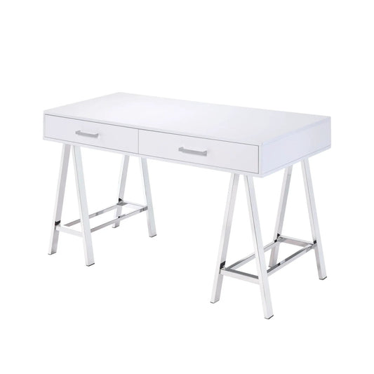 Coleen high gloss white writing desk with USB, 2 drawers, metal handles on Tampa Home & Garden Store