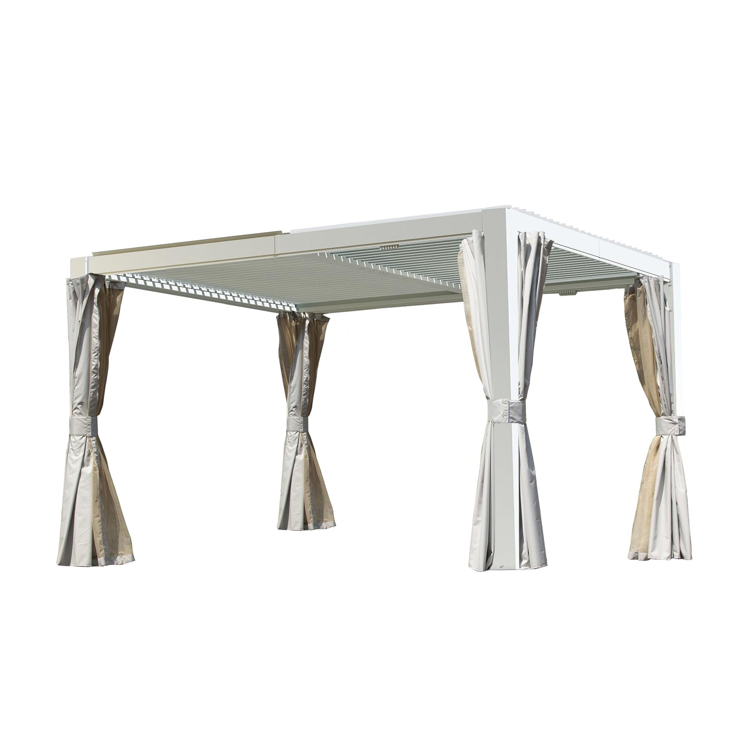 10x12 ft outdoor louvered pergola white with adjustable louvers and drapes HouseOfZazla on Tampa Home & Garden Store