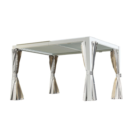10x12 ft outdoor louvered pergola white with adjustable louvers and drapes HouseOfZazla on Tampa Home & Garden Store