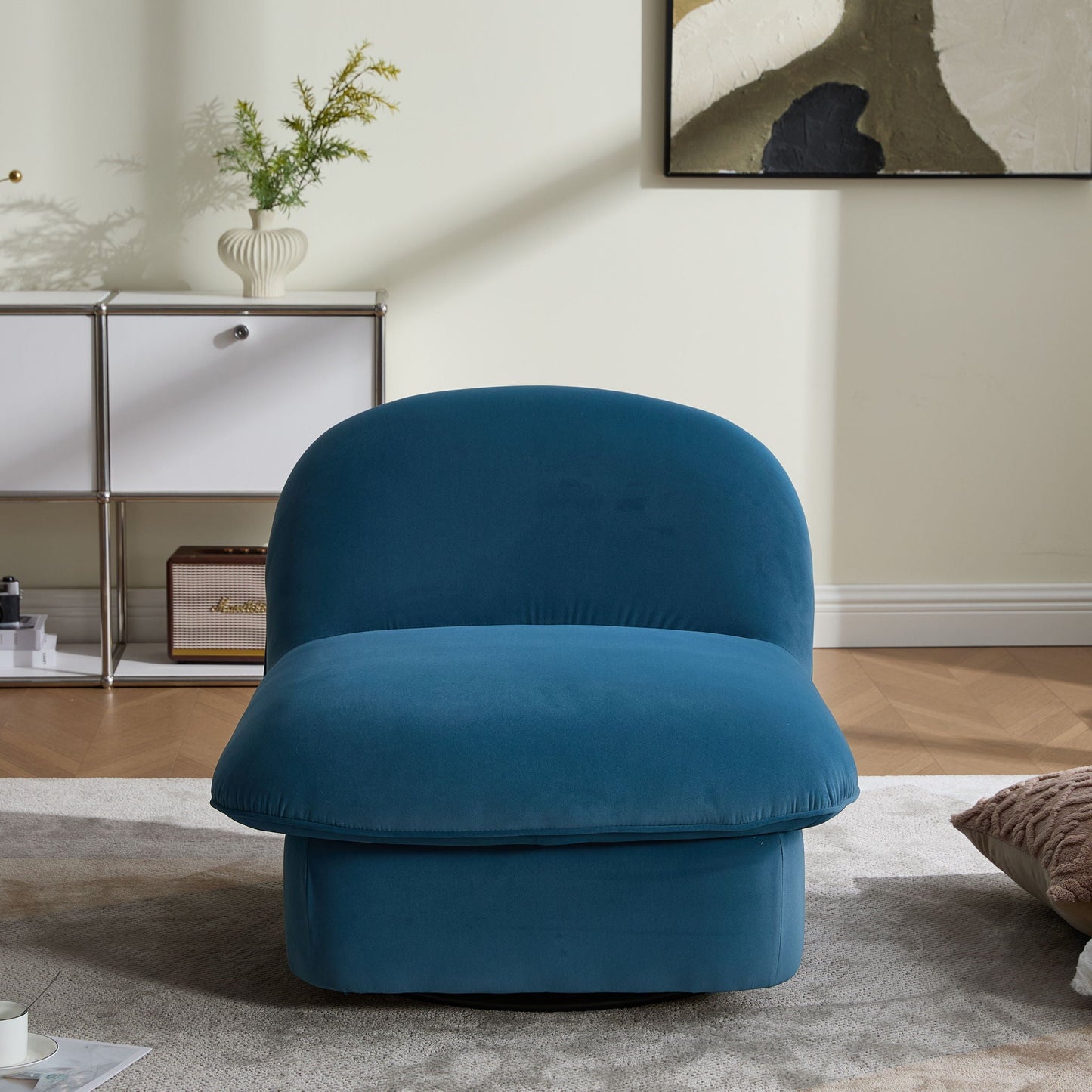 Pumpkin shaped swivel accent chair blue fabric with 360° rotation HouseOfZazla on Tampa Home & Garden Store