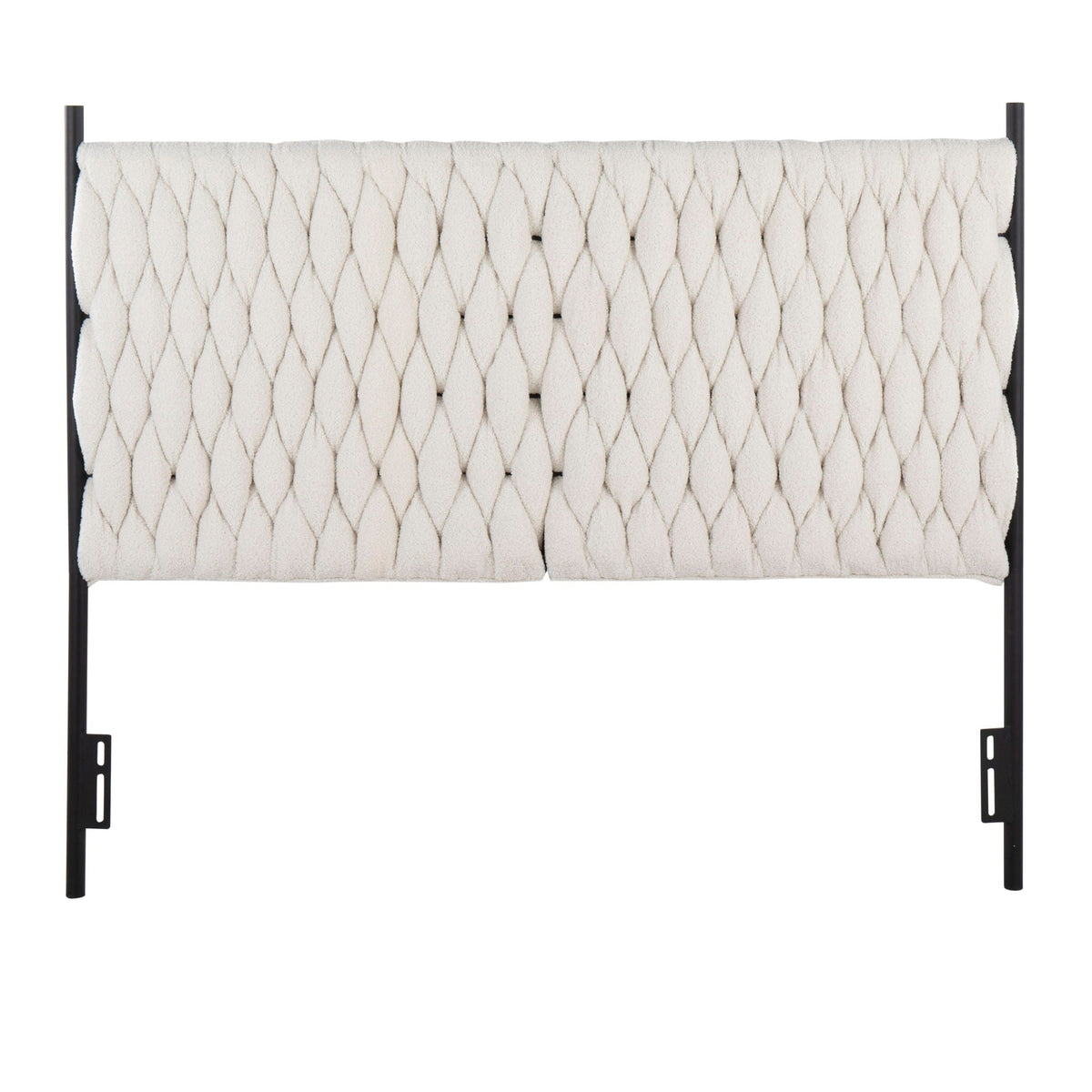 Braided Matisse upholstered queen headboard with black metal frame ivory fabric on Tampa Home & Garden Store