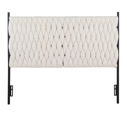 Braided Matisse upholstered queen headboard with black metal frame ivory fabric on Tampa Home & Garden Store