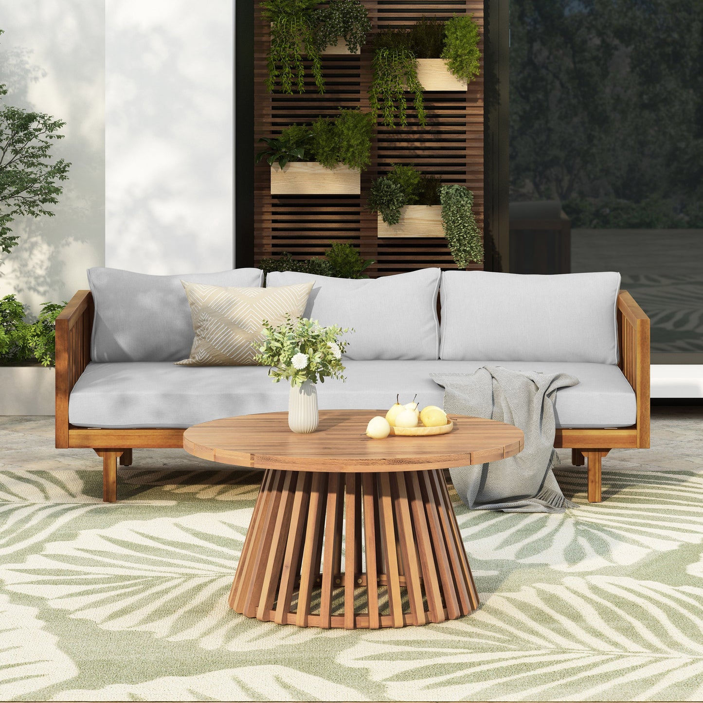 Claremont 3-Seater Daybed and Acacia Wood Patio Table Set outdoor sofa with gray cushions on Tampa Home & Garden Store