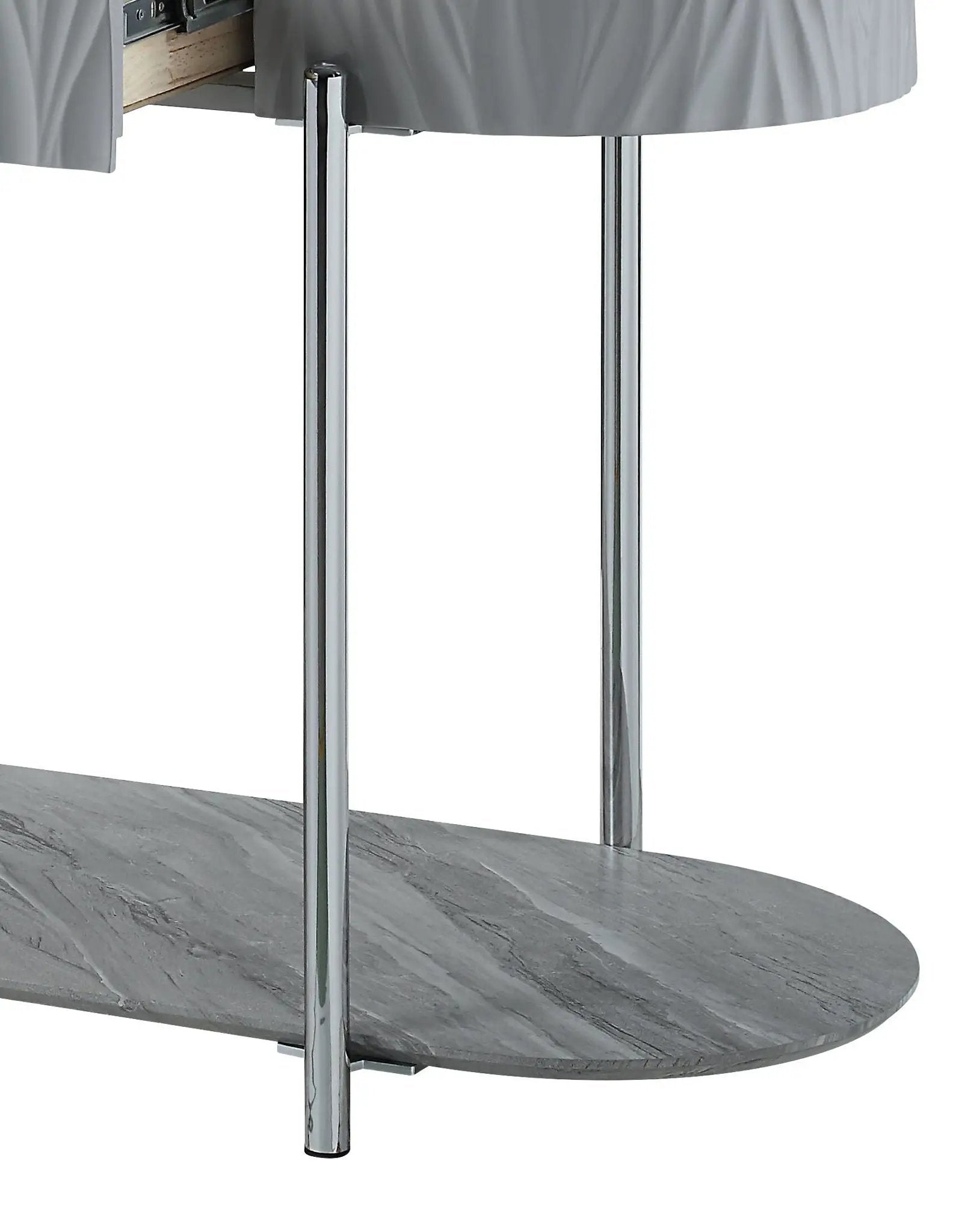 Yukino High Gloss Table round gray marble top chrome legs Unique Piece Furniture on Tampa Home & Garden Store