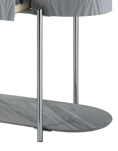 Yukino High Gloss Table round gray marble top chrome legs Unique Piece Furniture on Tampa Home & Garden Store