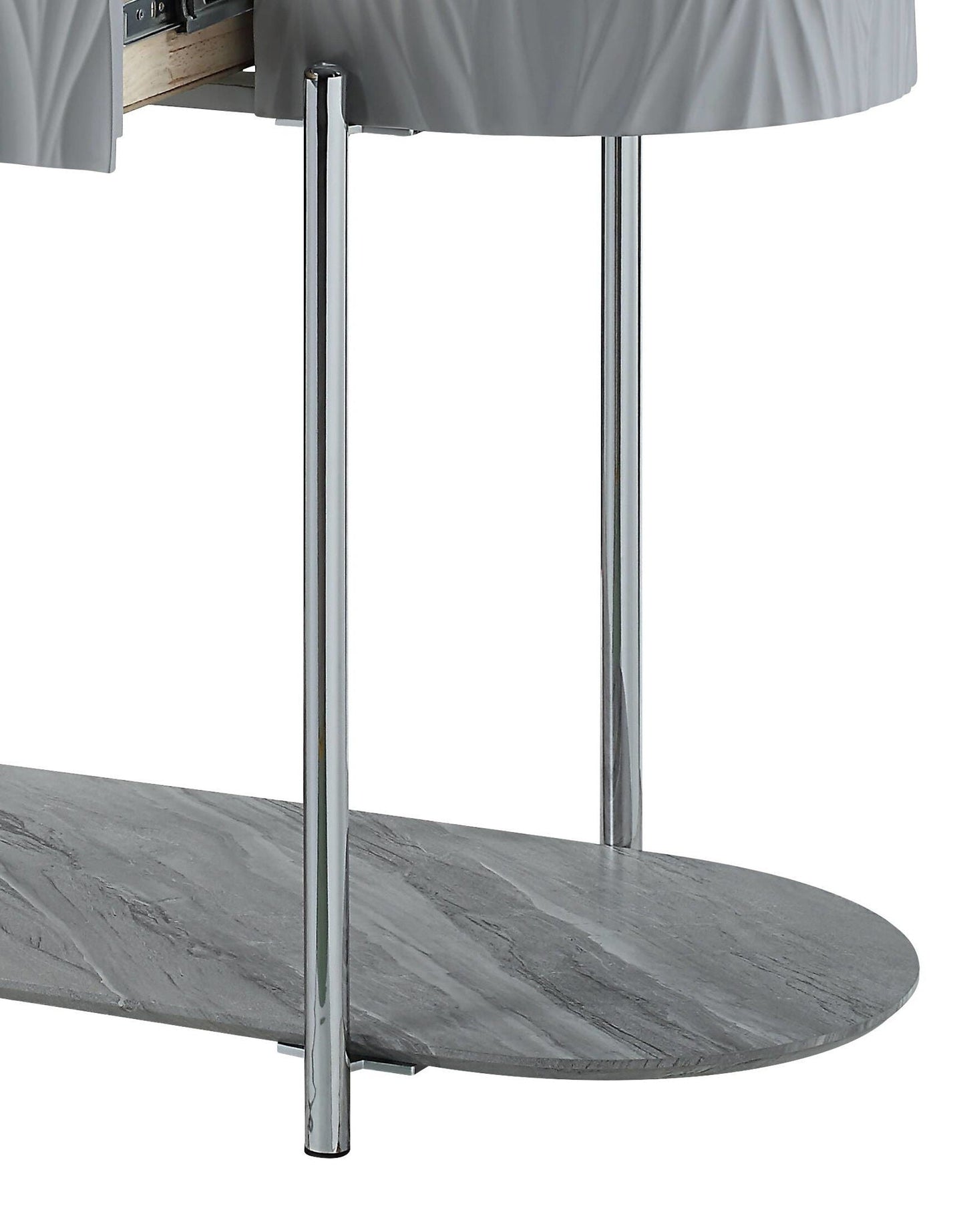 Yukino - High Gloss Table round gray marble top with chrome legs Sofa Table on Tampa Home & Garden Store