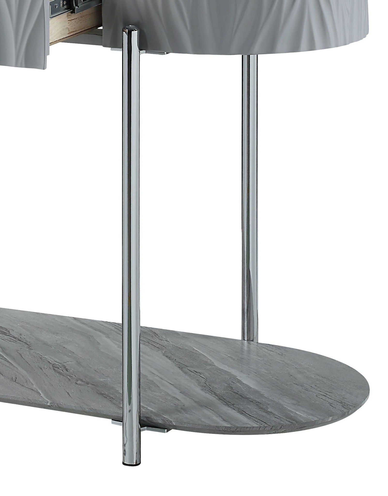 Yukino - High Gloss Table round gray marble top with chrome legs Sofa Table on Tampa Home & Garden Store