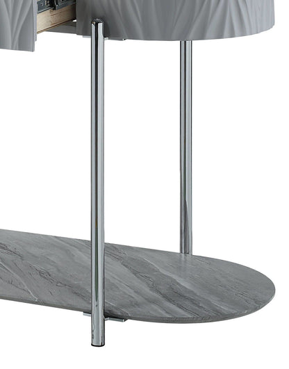 Yukino - High Gloss Table round gray marble top with chrome legs Sofa Table on Tampa Home & Garden Store