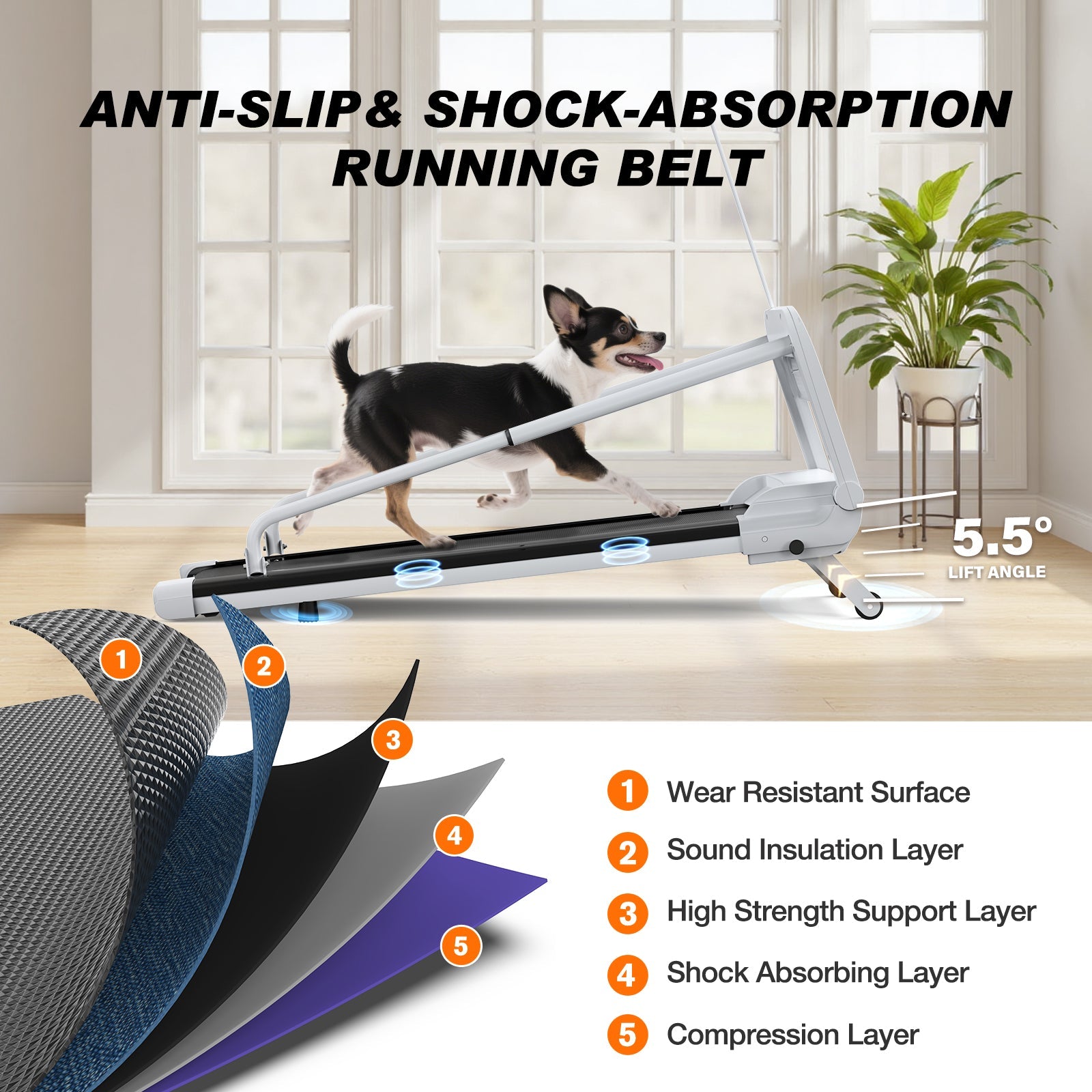 2025 New Quiet Smart Pet Treadmill HouseOfZazla white frame with running belt in home gym on Tampa Home & Garden Store