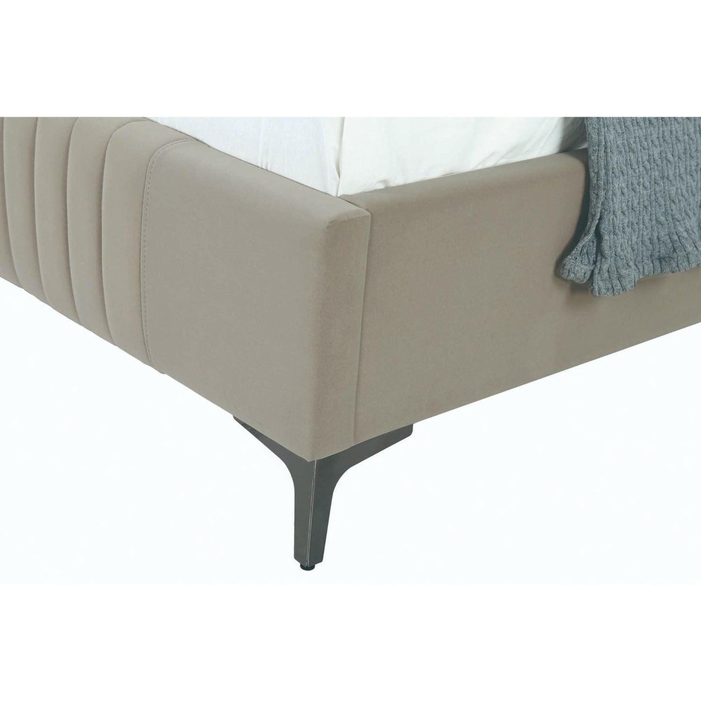 Promenade upholstered bed frame in beige fabric with slim metal legs by HouseOfZazla on Tampa Home & Garden Store