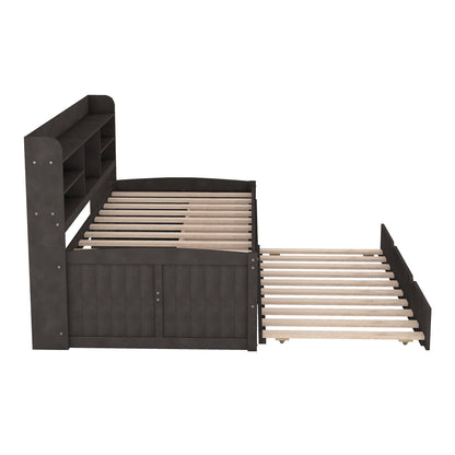 Captain Bed with Built-In Bookshelves and Trundle in dark charcoal finish HouseOfZazla on Tampa Home & Garden Store