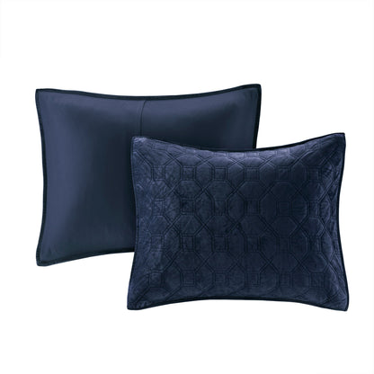 Navy velvet quilt set with geometric stitching by HouseOfZazla, 3-piece king/cal king including two shams on Tampa Home & Garden Store