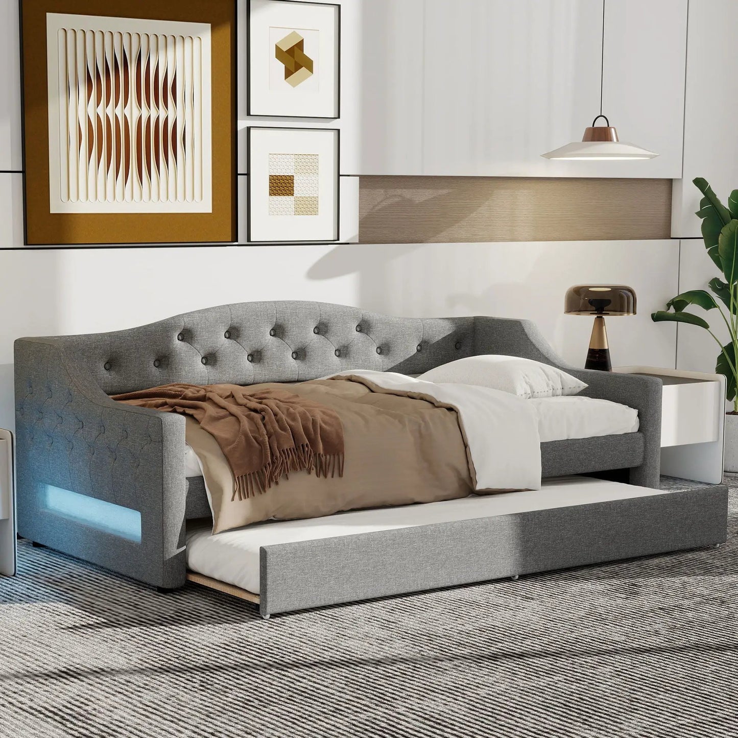 Daybed With LED Lighting and Upholstered Frame