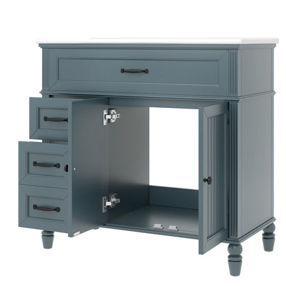 Bathroom vanity blue freestanding wood with white countertop left drawers HouseOfZazla on Tampa Home & Garden Store