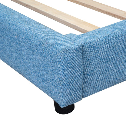Modern upholstered platform bed in blue fabric with wood slat frame HouseOfZazla on Tampa Home & Garden Store