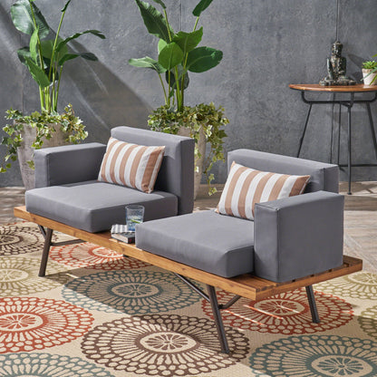 Dark Gray Patio Sofa With Iron Legs and Cushions