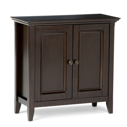 Amherst Handcrafted Low Storage Cabinet in dark espresso finish with doors and metal knobs on Tampa Home & Garden Store