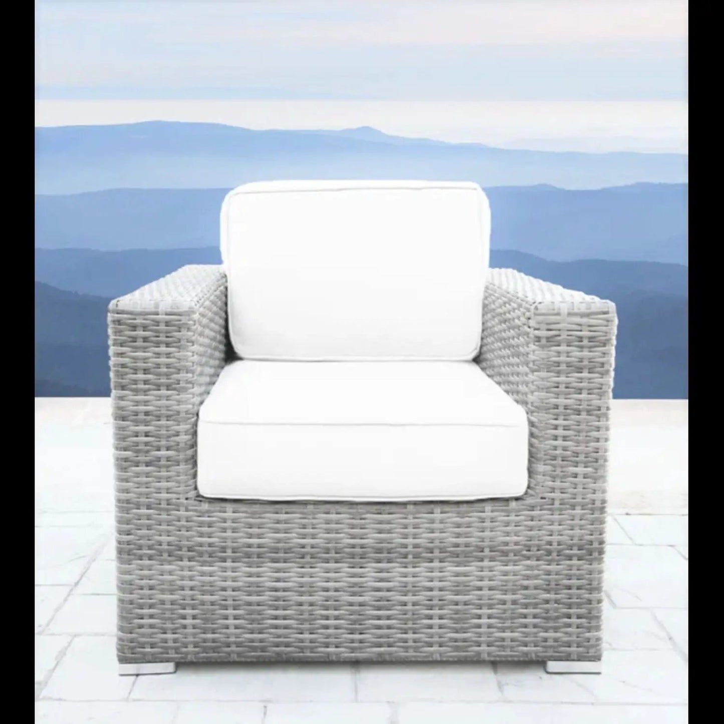 White wicker armchair with plush cushions, 3 Piece Outdoor Set from Unique Piece Furniture on Tampa Home & Garden Store