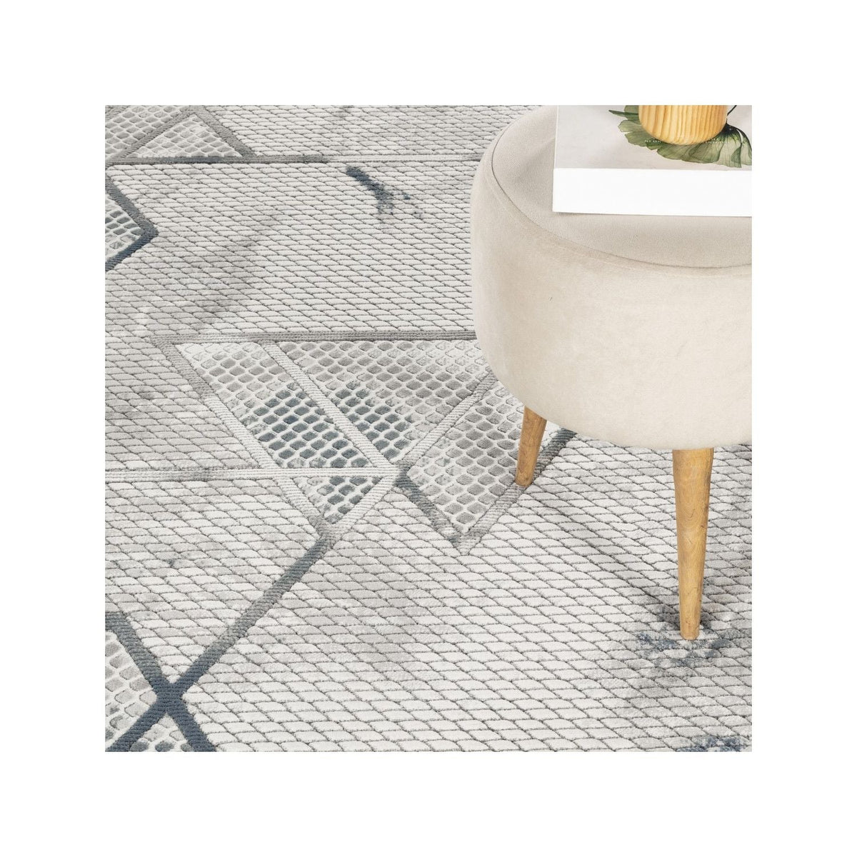 Area rug Modern 3D geometric ivory gray by HouseOfZazla in neutral tones on Tampa Home & Garden Store
