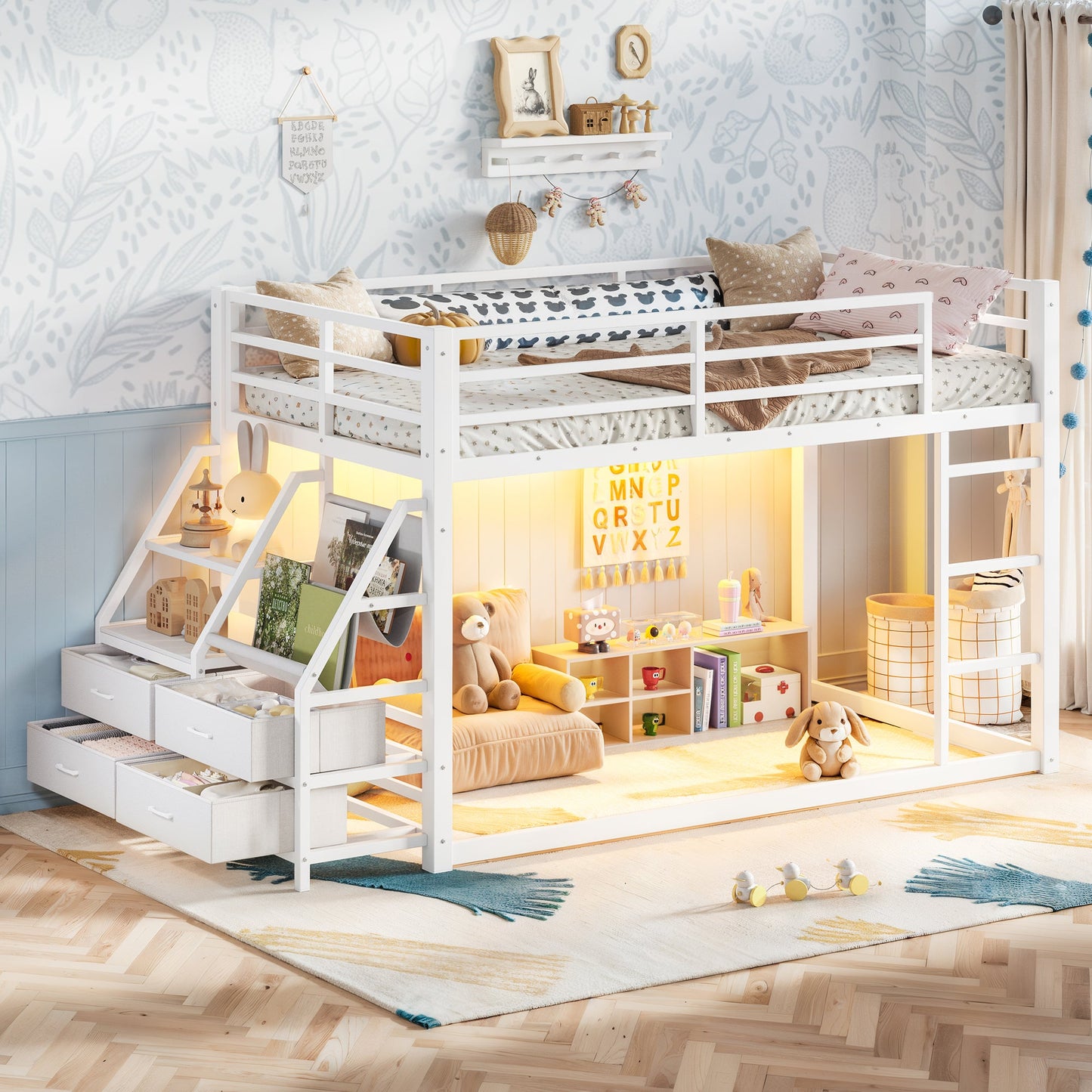 Twin Over Twin Bunk Bed with Storage Drawers and White Finish by HouseOfZazla on Tampa Home & Garden Store