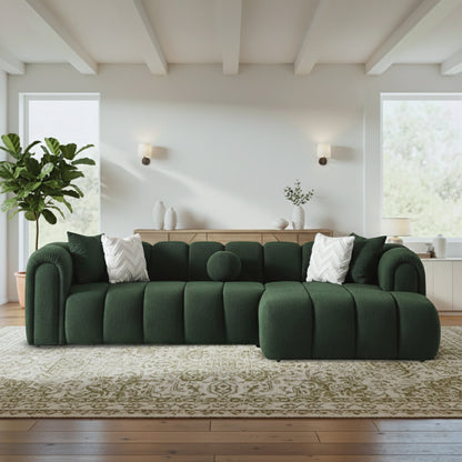 Beatrice Modern Tufted Dark Sectional sofa in dark green velvet with tufted cushions by HouseOfZazla on Tampa Home & Garden Store
