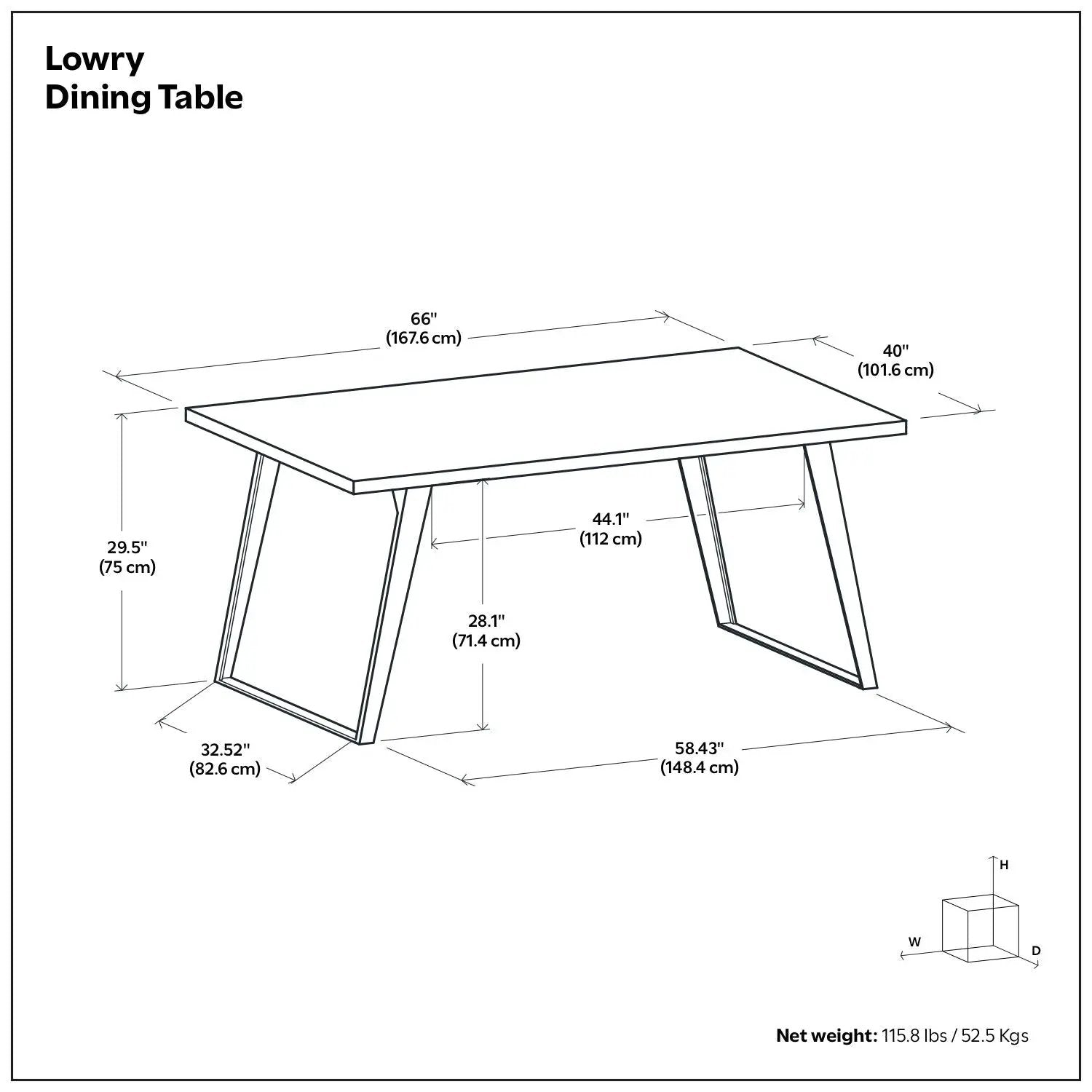 Lowry Handcrafted Square Dining Table by Unique Piece Furniture, 66in L x 40in W, angled leg frame on Tampa Home & Garden Store