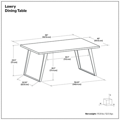 Lowry Handcrafted Square Dining Table by Unique Piece Furniture, 66in L x 40in W, angled leg frame on Tampa Home & Garden Store