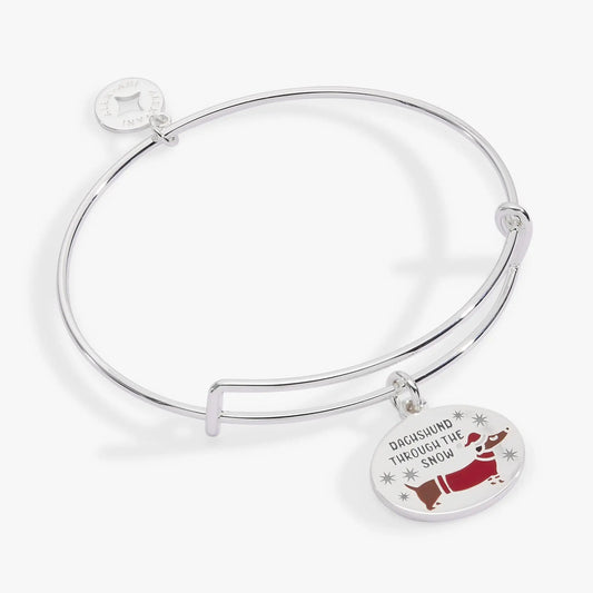 Dachshund Through The Snow dog charm bracelet silver tone round charm ALEX AND ANI on Tampa Home & Garden Store