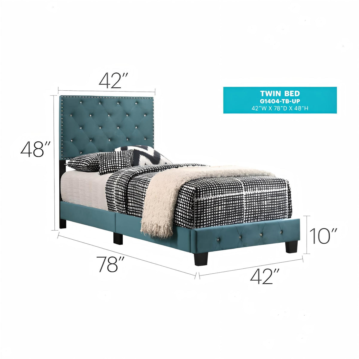 Luxurious upholstered bed with teal tufted headboard by HouseOfZazla, twin bed on Tampa Home & Garden Store